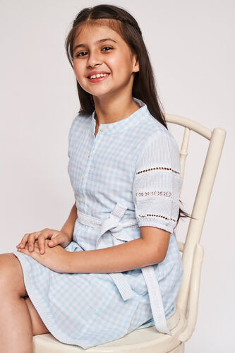Blue Checks Flared Dress, , image 1